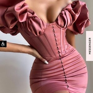 House of CB ANNABELLE ROSE SATIN RUFFLE STRAPLESS DRESS SIZE L NEW NEVER WORN